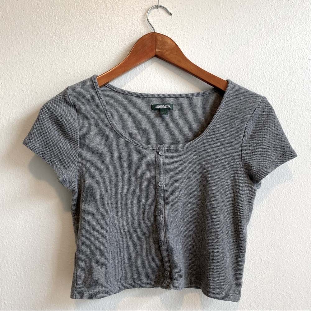 Cropped Waffle Weave Henley